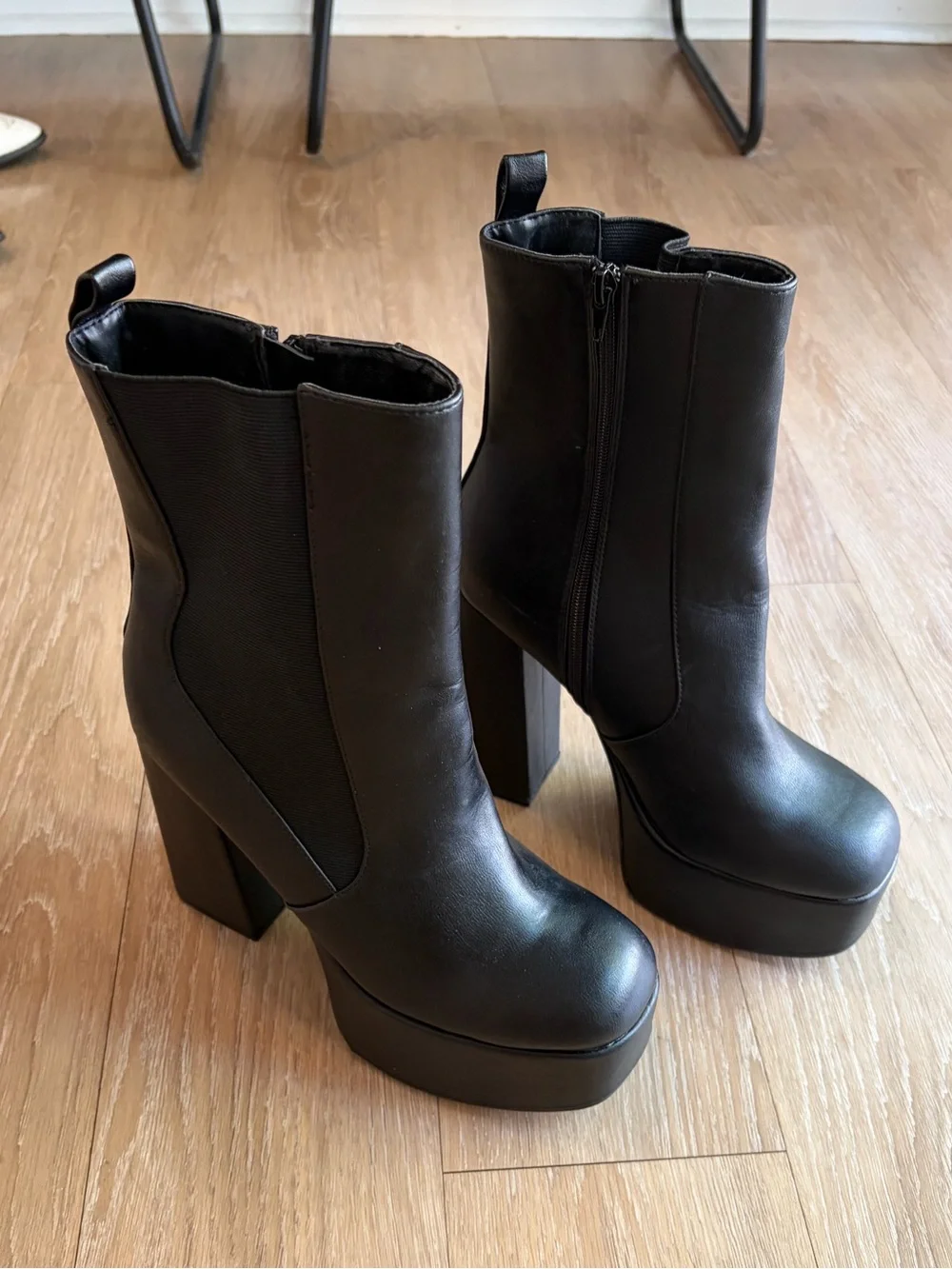 BAMBOO Black Chunky Platform Block Heel Boots